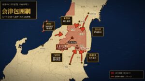 家康の上杉征伐 会津包囲網の地図（白河口・仙道口・信夫口・米沢口・津川口）