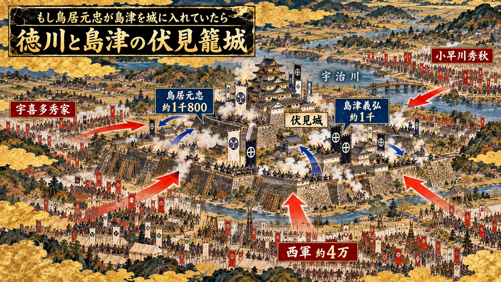 徳川と島津がいっしょに籠城する伏見城の図（イメージ）