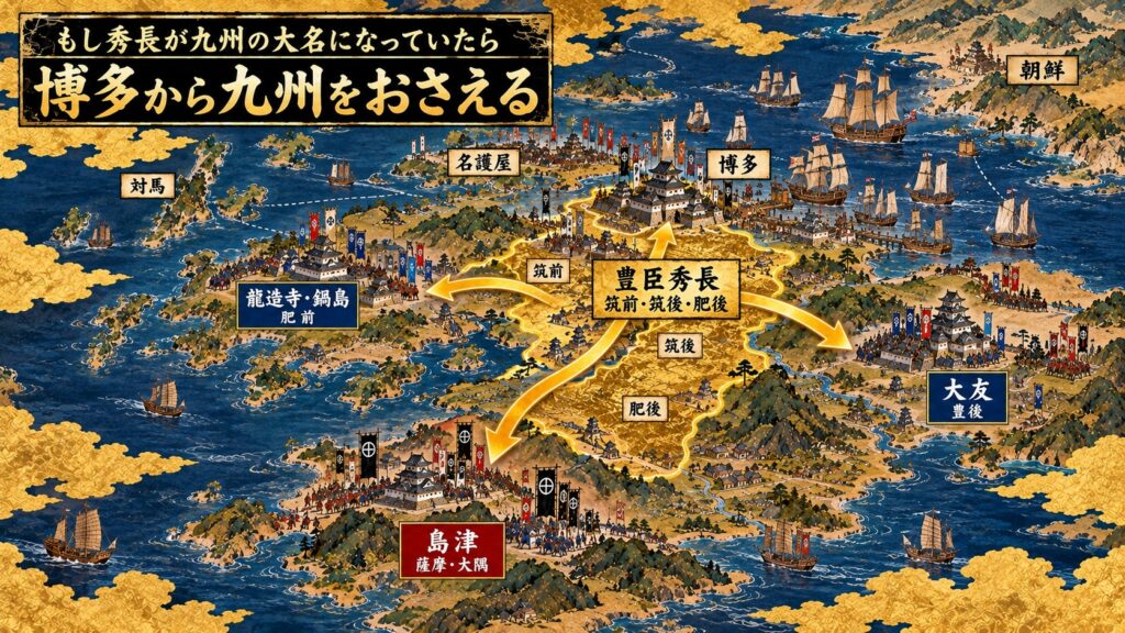 もし秀長が九州の大名になっていたら 博多から九州をおさえる図（イメージ）