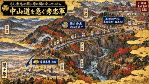 中山道を急ぐ秀忠軍 上田城に押さえを残して関ヶ原へ向かう図（イメージ）
