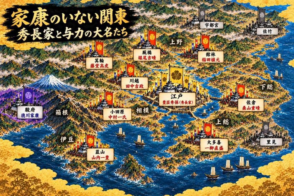 家康のいない関東、秀長家と与力の大名たちの配置図（イメージ）