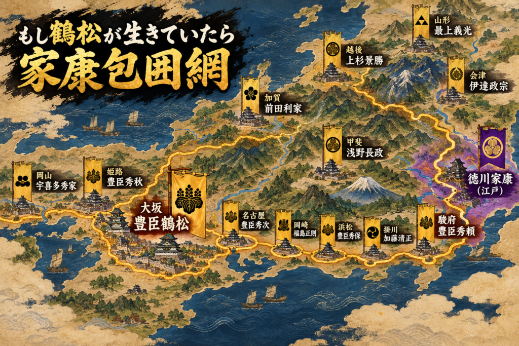 もし鶴松が生きていたら 家康包囲網の地図(イメージ)
