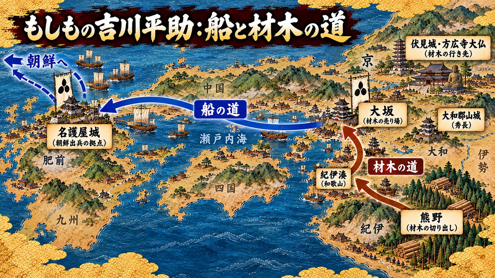 もしもの吉川平助 船と材木の道の地図