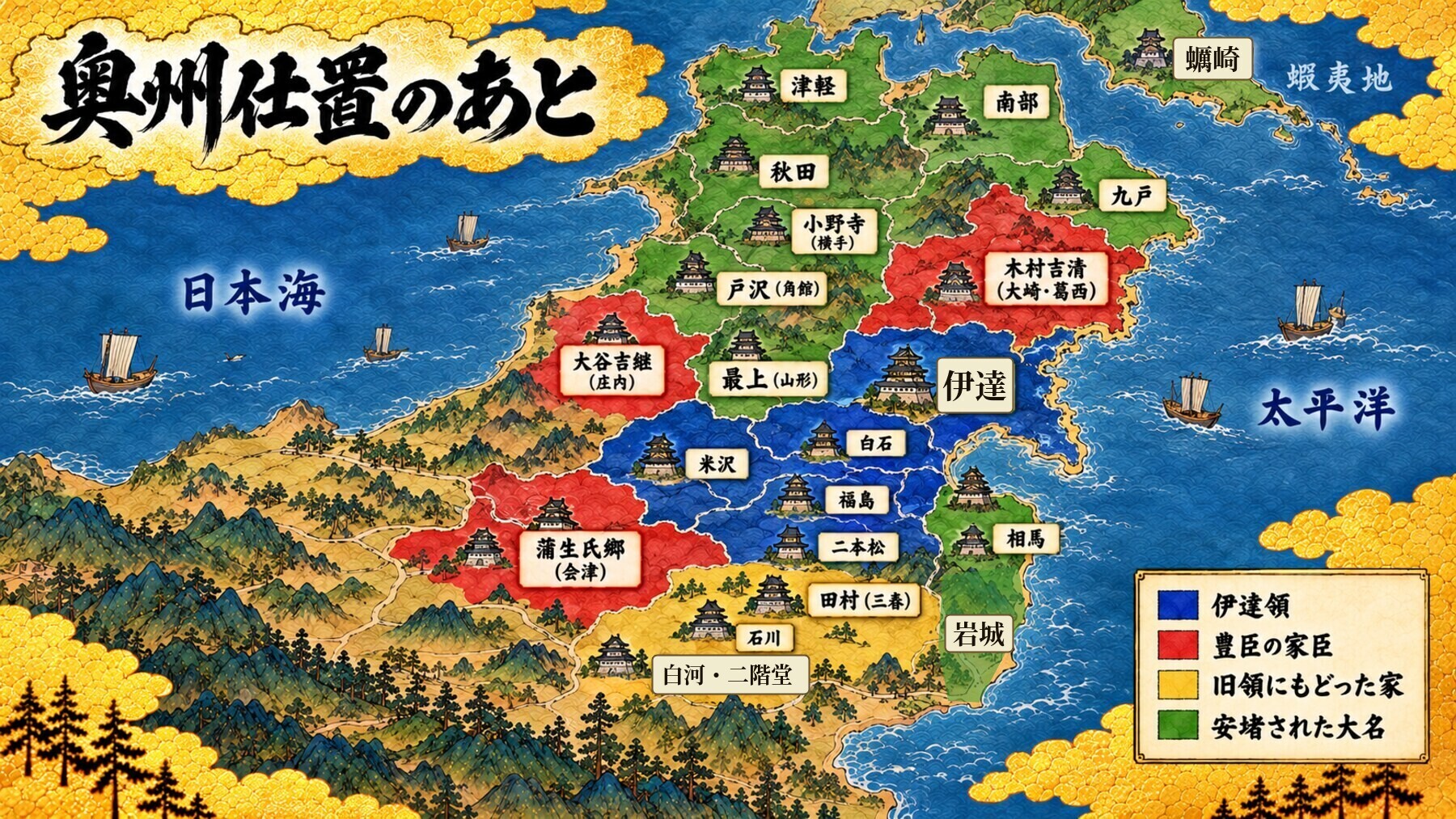 奥州仕置のあとの東北の配置図