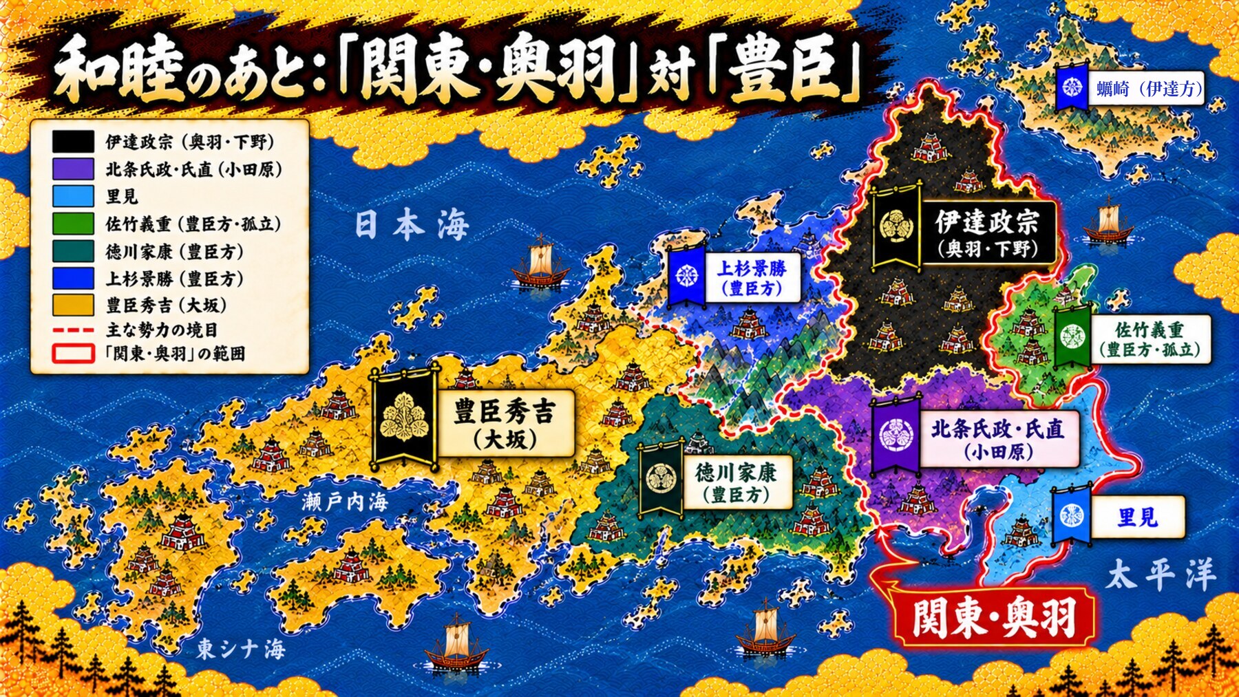和睦のあとの日本：関東・奥羽対豊臣の勢力図
