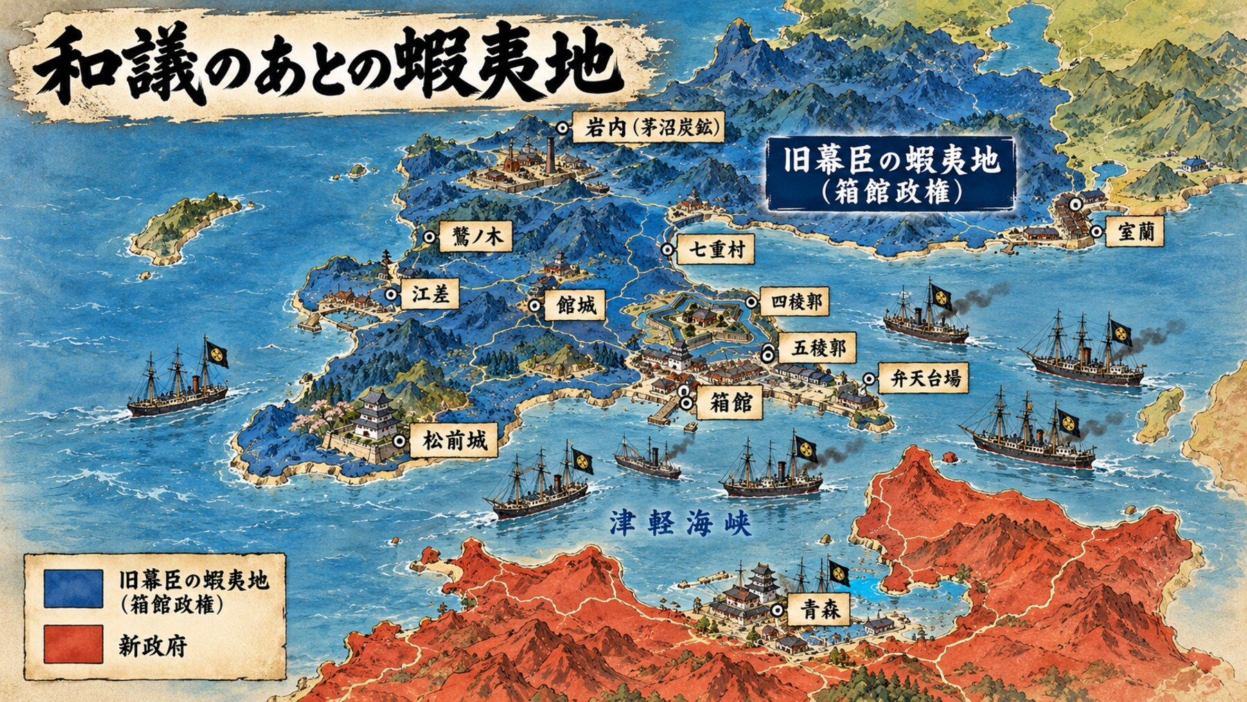 和議のあとの蝦夷地と東北の配置図