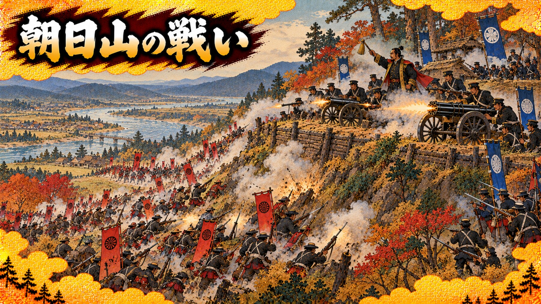 朝日山の戦い:ガトリング砲で山県の軍を防ぐ小栗