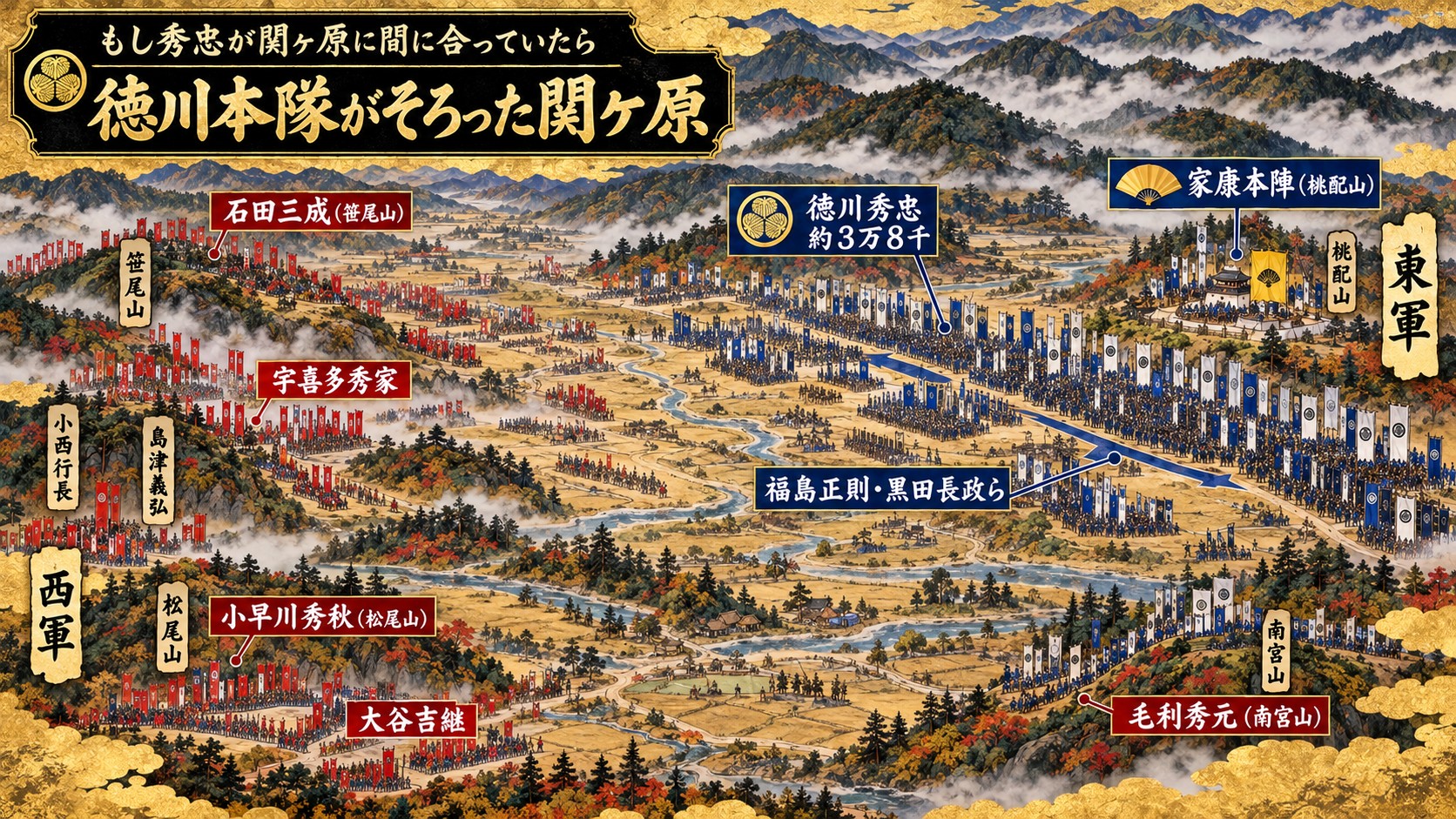 もし秀忠が間に合っていたら 徳川本隊がそろった関ヶ原の布陣図（イメージ）